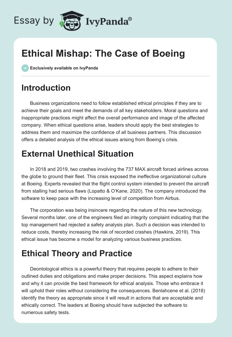 Ethical Mishap: The Case of Boeing. Page 1
