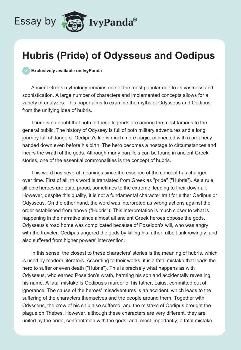 Hubris (Pride) of Odysseus and Oedipus. Page 1