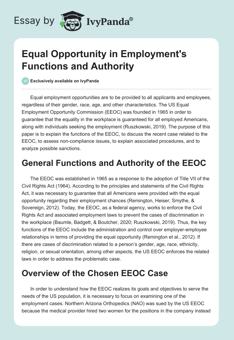 Equal Opportunity in Employment's Functions and Authority. Page 1