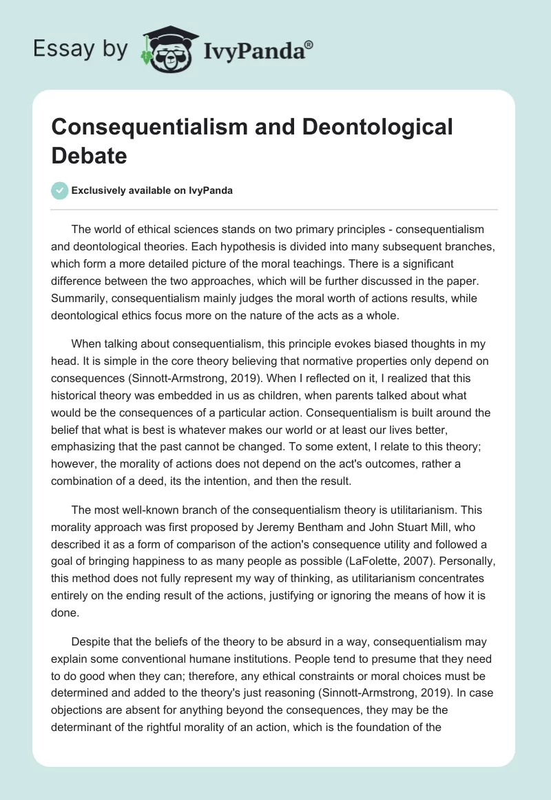Consequentialism and Deontological Debate. Page 1