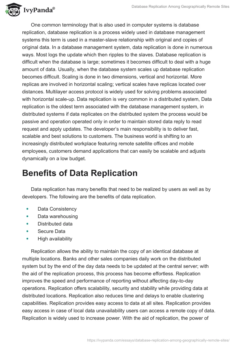 Database Replication Among Geographically Remote Sites. Page 2
