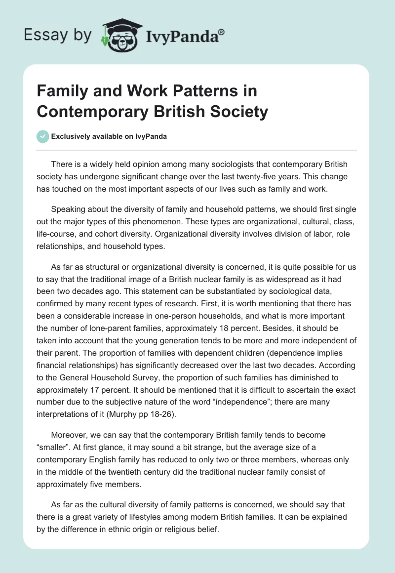 Family and Work Patterns in Contemporary British Society. Page 1