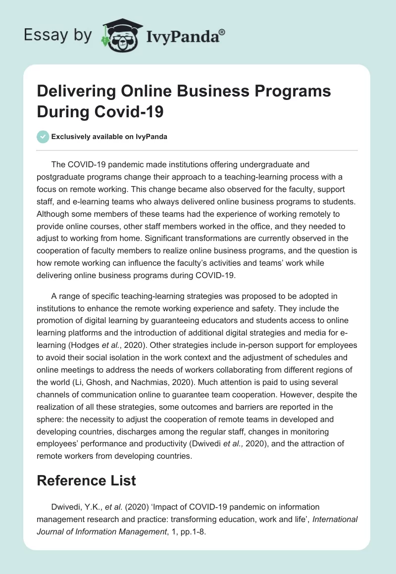 Delivering Online Business Programs During Covid-19. Page 1