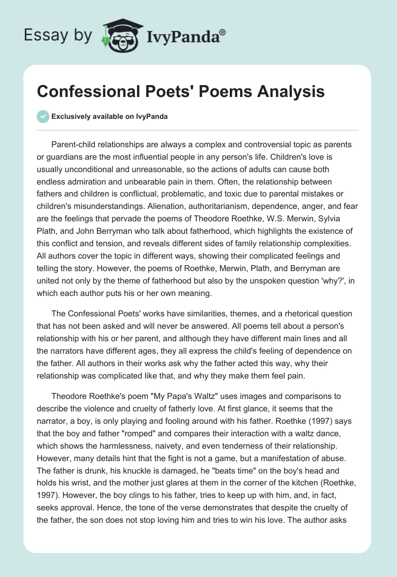 Confessional Poets' Poems Analysis. Page 1