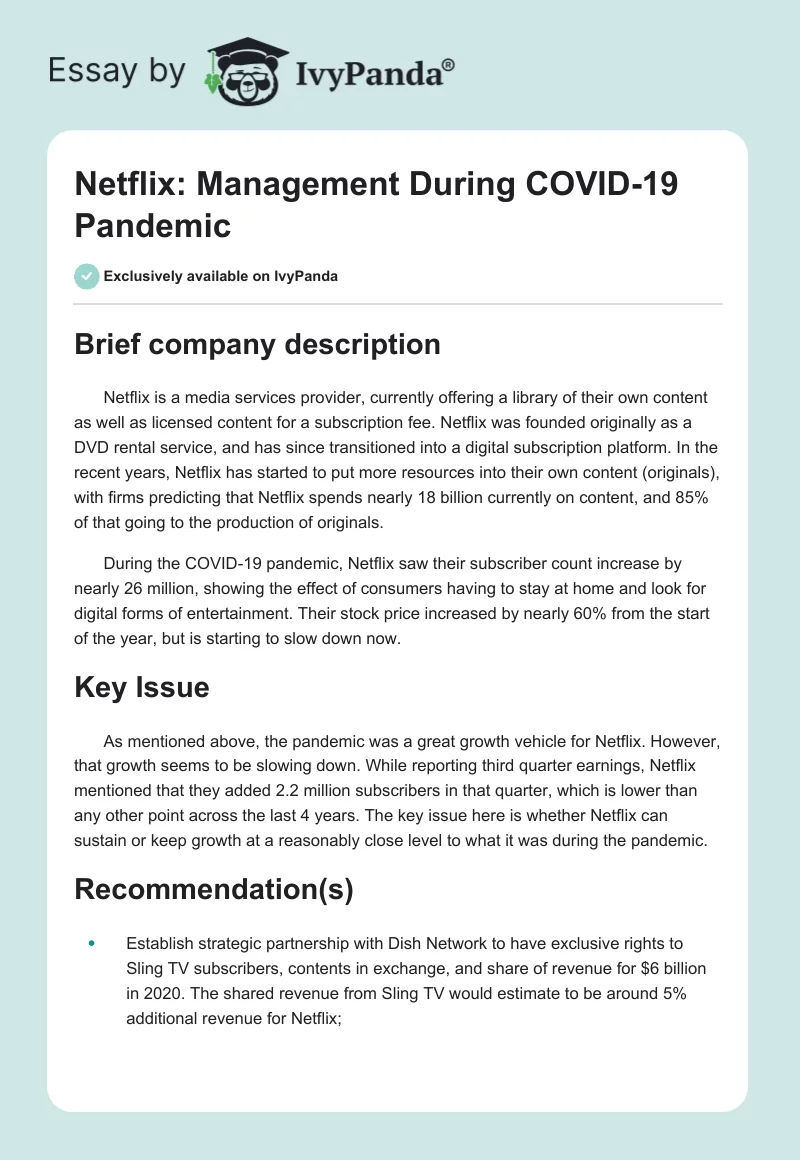 Netflix: Management During COVID-19 Pandemic. Page 1