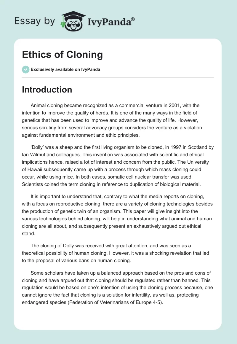 Ethics of Cloning. Page 1