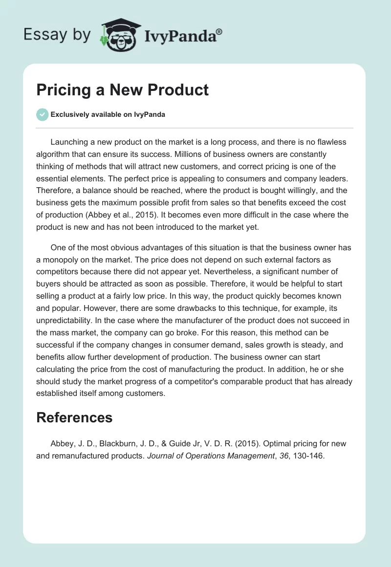 Pricing a New Product. Page 1