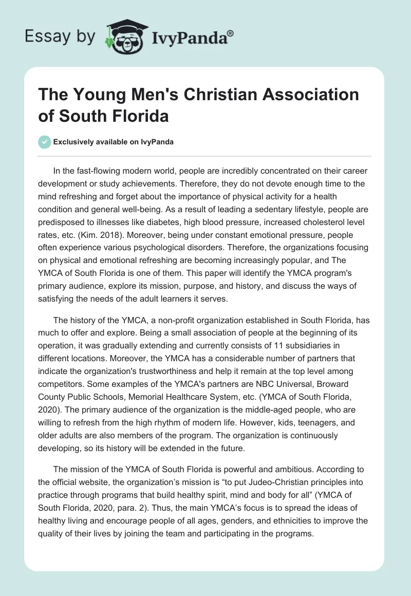 The Young Men's Christian Association of South Florida. Page 1