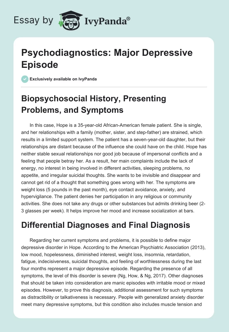 Psychodiagnostics: Major Depressive Episode. Page 1