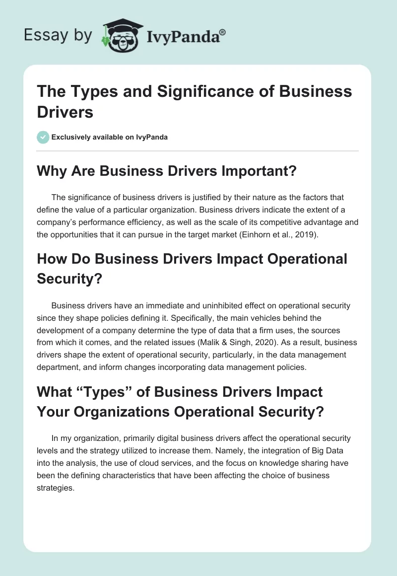 The Types and Significance of Business Drivers. Page 1