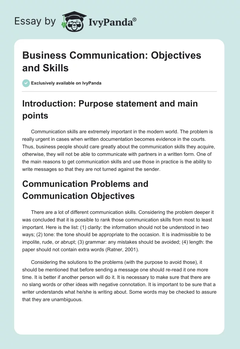 Business Communication: Objectives and Skills. Page 1