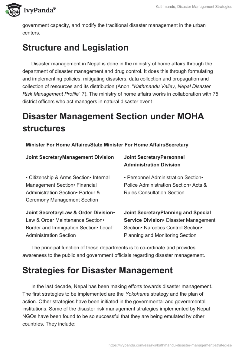Kathmandu, Disaster Management Strategies. Page 4