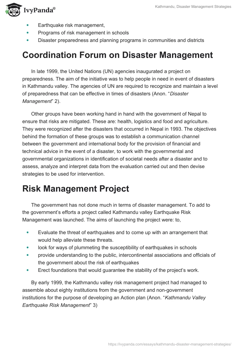 Kathmandu, Disaster Management Strategies. Page 5