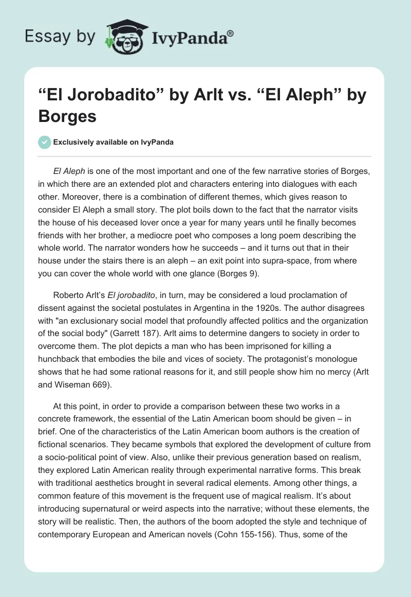 “El Jorobadito” by Arlt vs. “El Aleph” by Borges. Page 1