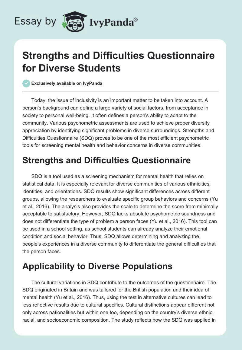 Strengths and Difficulties Questionnaire for Diverse Students. Page 1