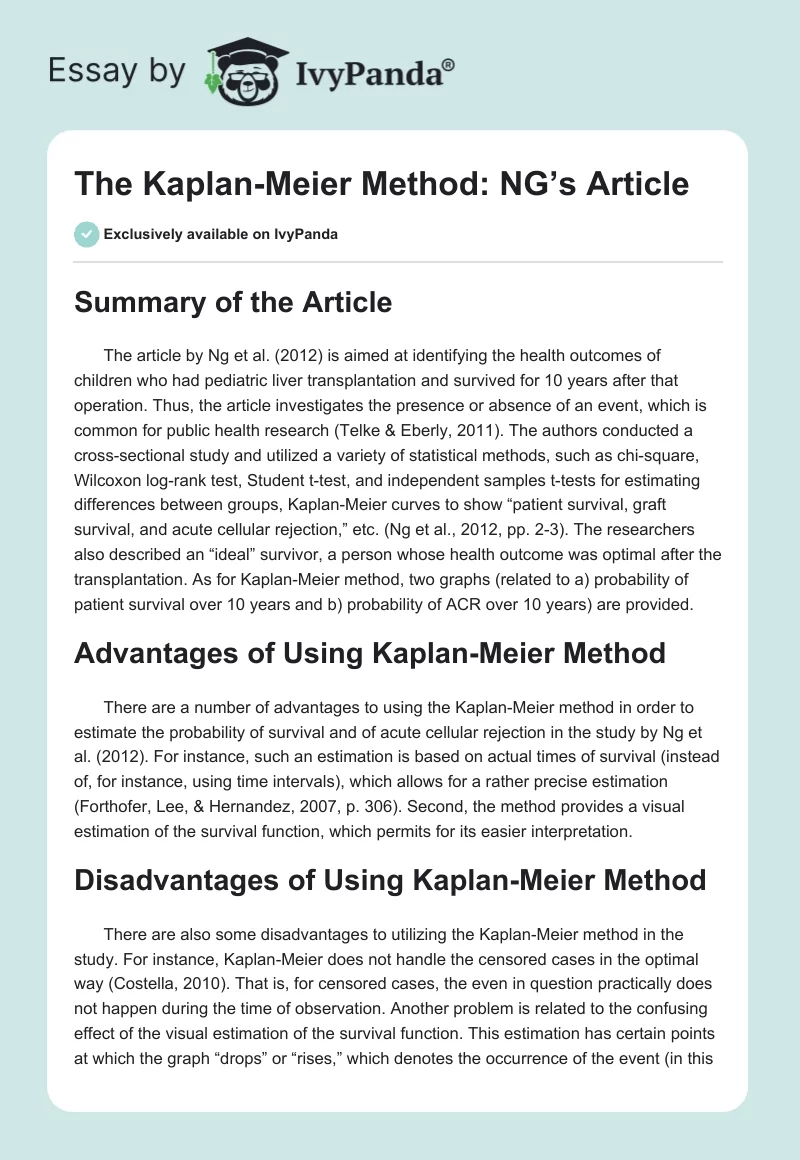 The Kaplan-Meier Method: NG’s Article. Page 1