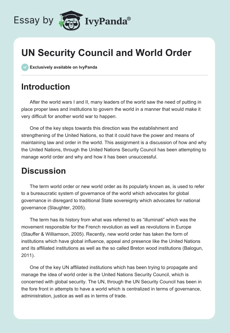 UN Security Council and World Order. Page 1