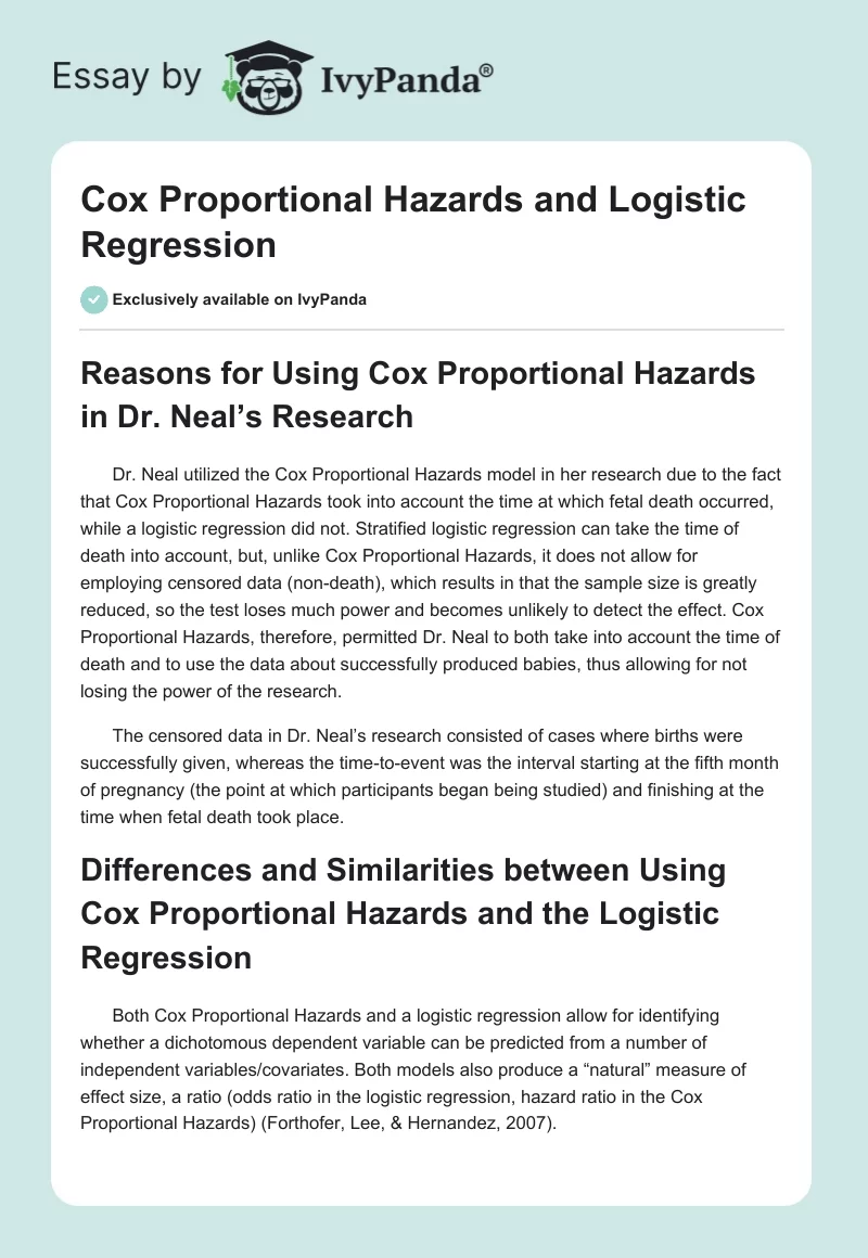 Cox Proportional Hazards and Logistic Regression. Page 1