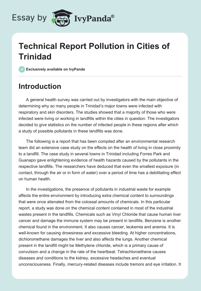 Technical Report Pollution in Cities of Trinidad. Page 1