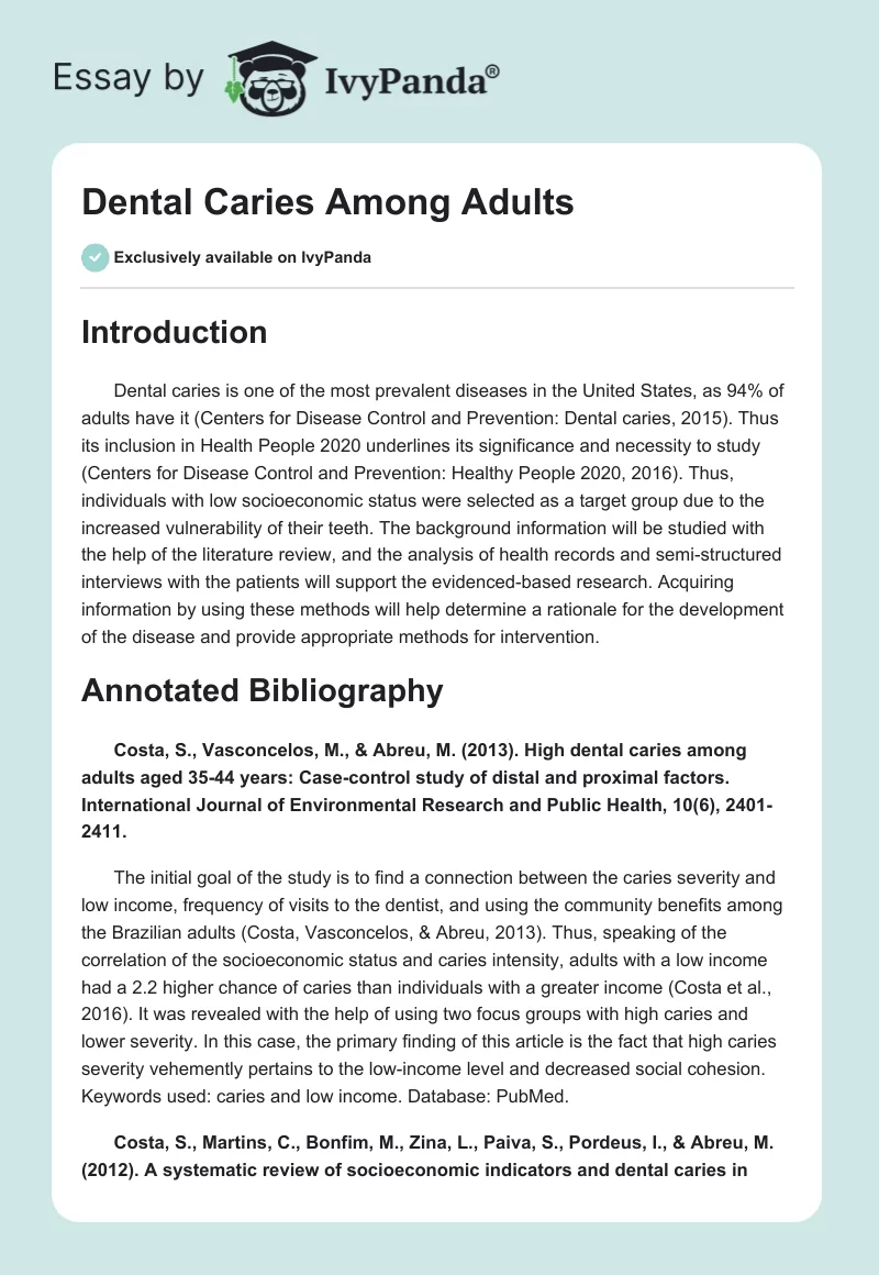 Dental Caries Among Adults. Page 1