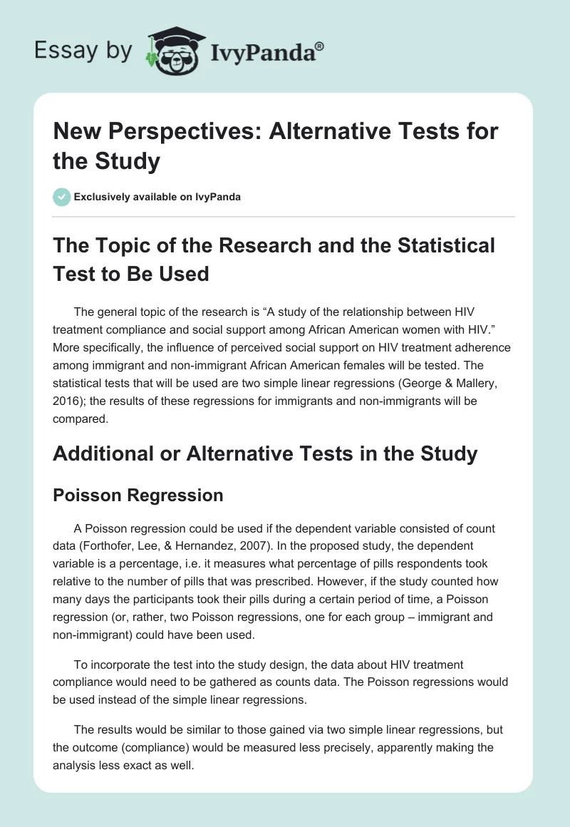 New Perspectives: Alternative Tests for the Study. Page 1