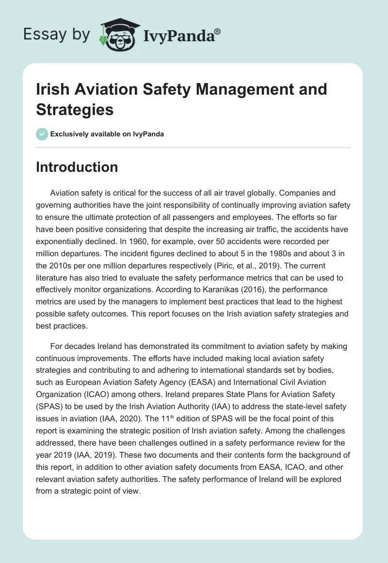 Irish Aviation Safety Management and Strategies. Page 1