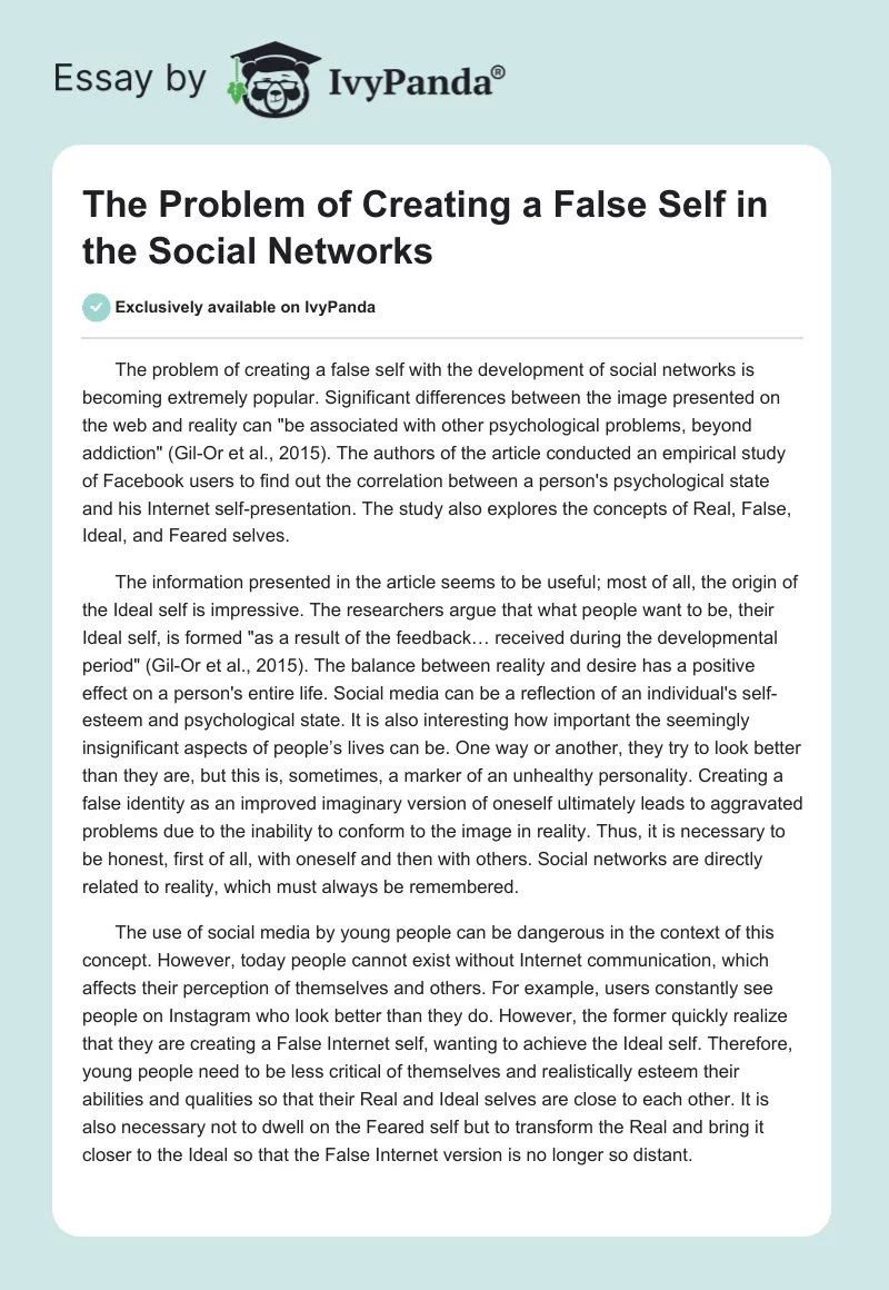 The Problem of Creating a False Self in the Social Networks. Page 1