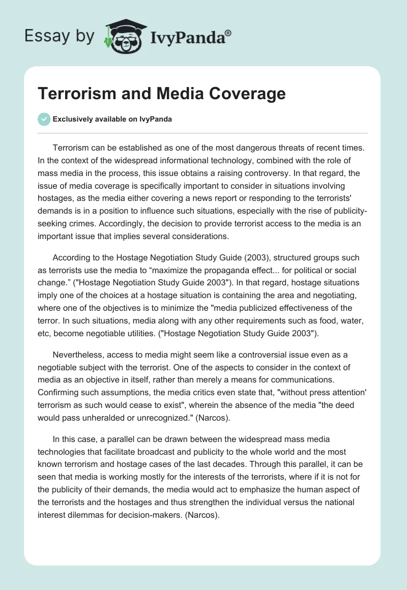 Terrorism and Media Coverage. Page 1