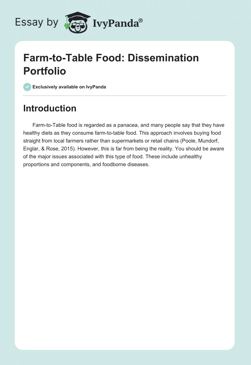 Farm-to-Table Food: Dissemination Portfolio. Page 1