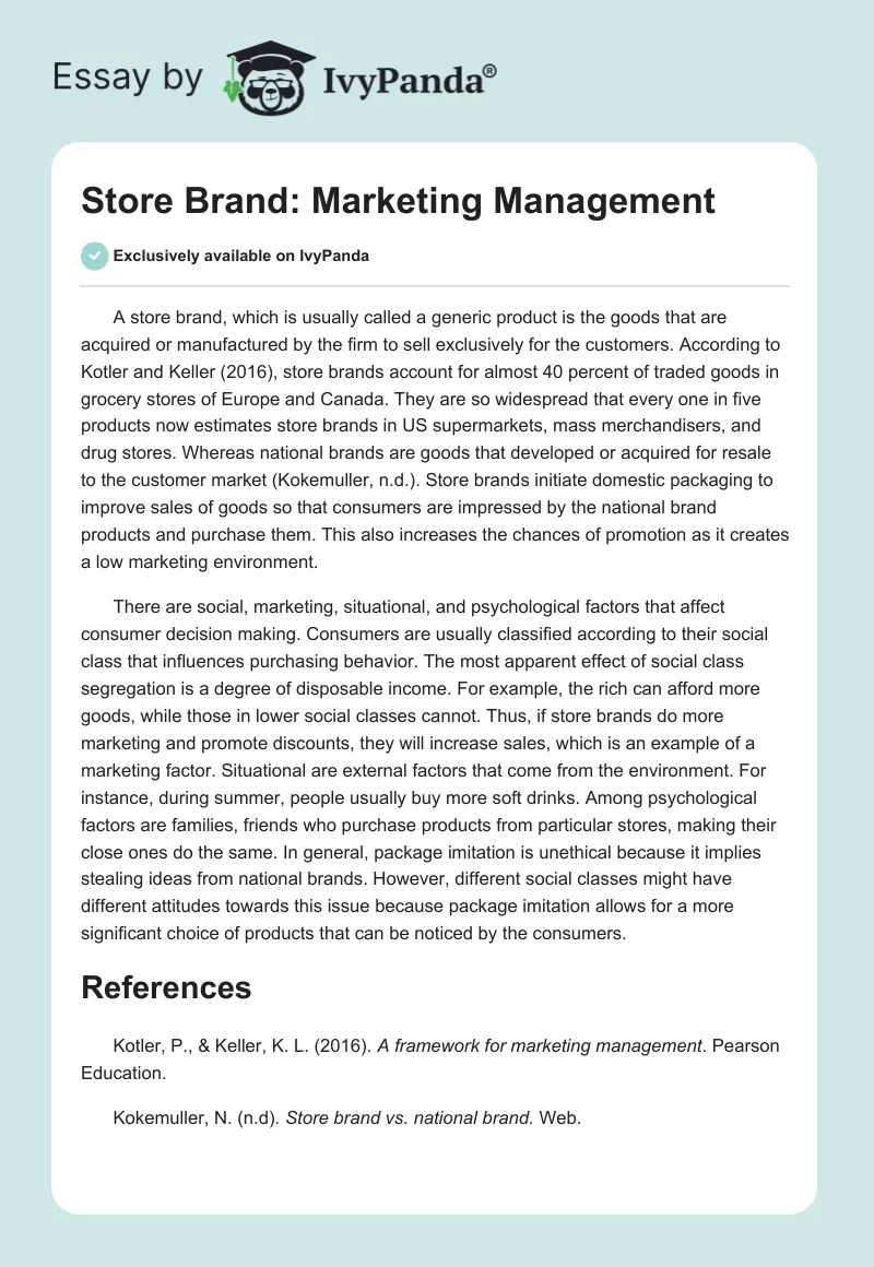 Store Brand: Marketing Management. Page 1