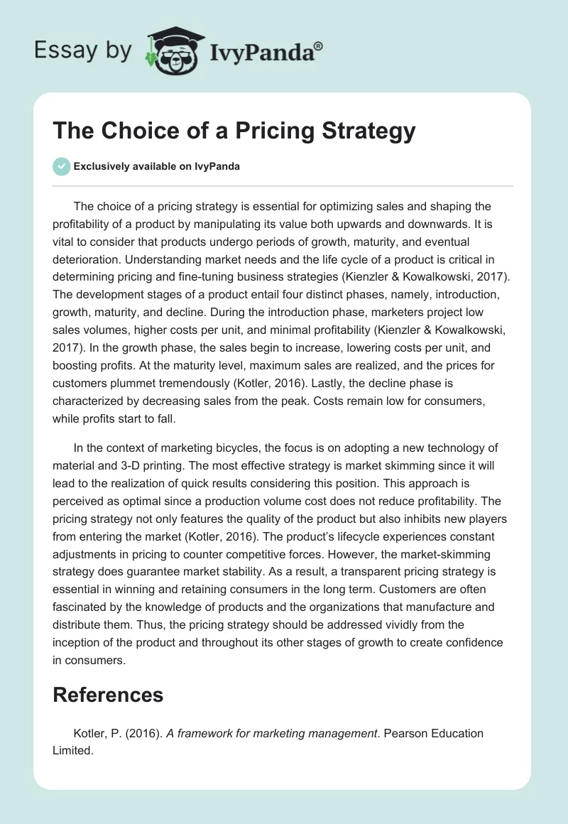 The Choice of a Pricing Strategy. Page 1