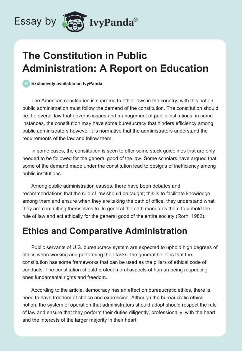 The Constitution in Public Administration: A Report on Education. Page 1