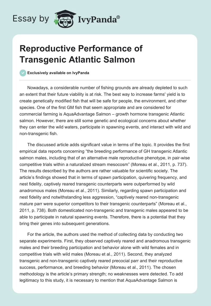 Reproductive Performance of Transgenic Atlantic Salmon. Page 1
