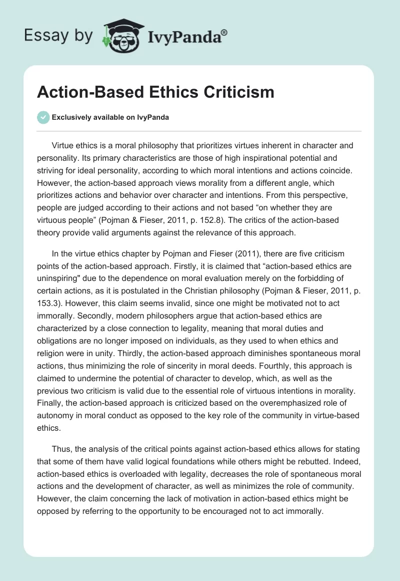 Action-Based Ethics Criticism. Page 1