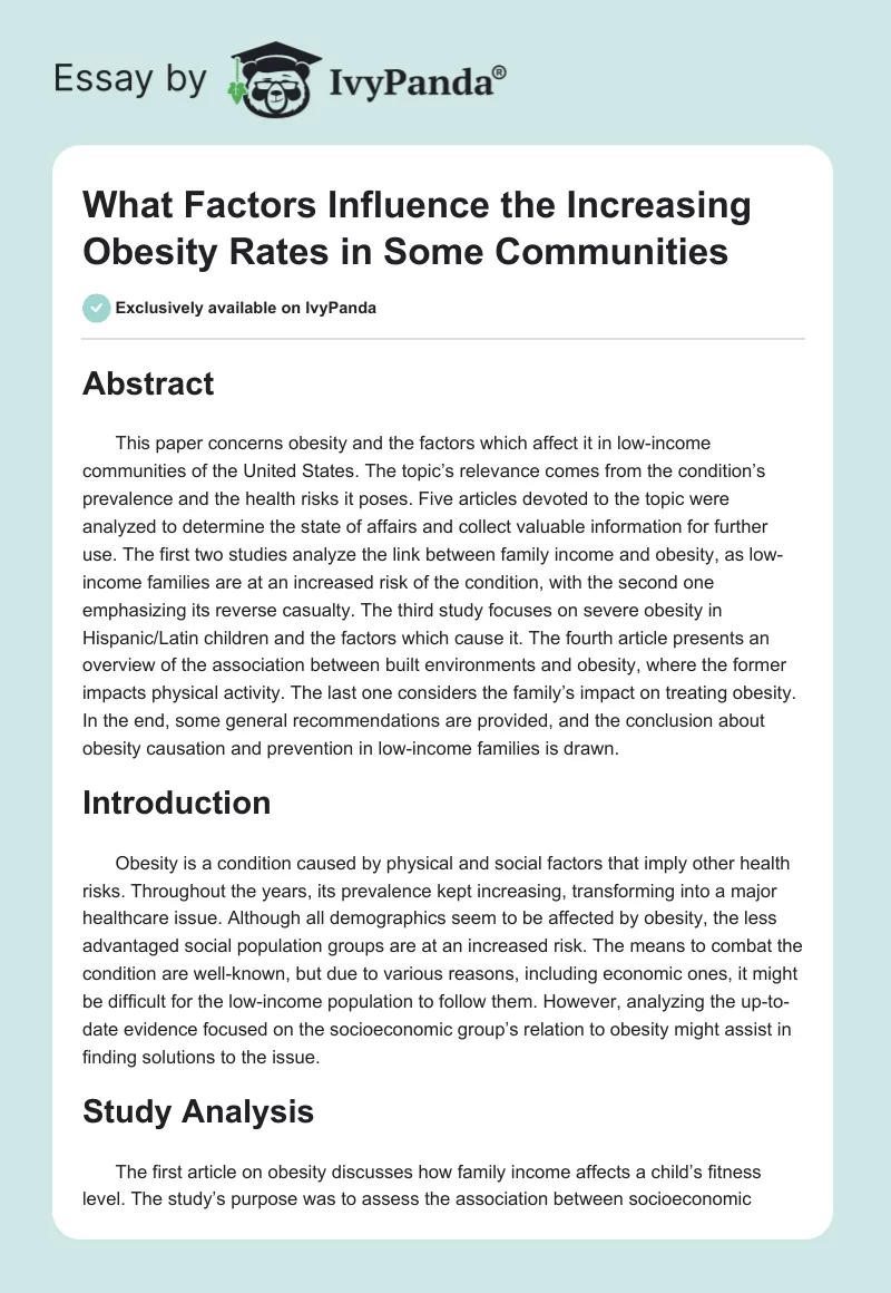 What Factors Influence the Increasing Obesity Rates in Some Communities. Page 1