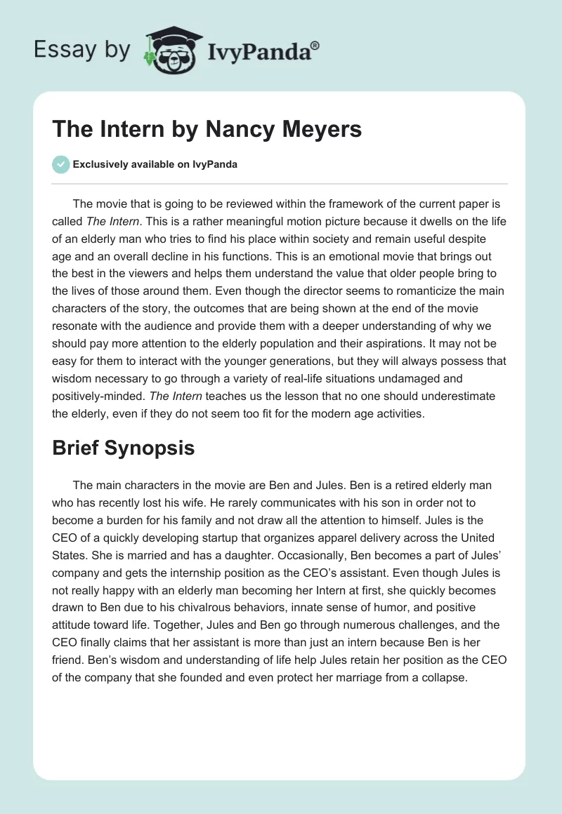 "The Intern" by Nancy Meyers. Page 1
