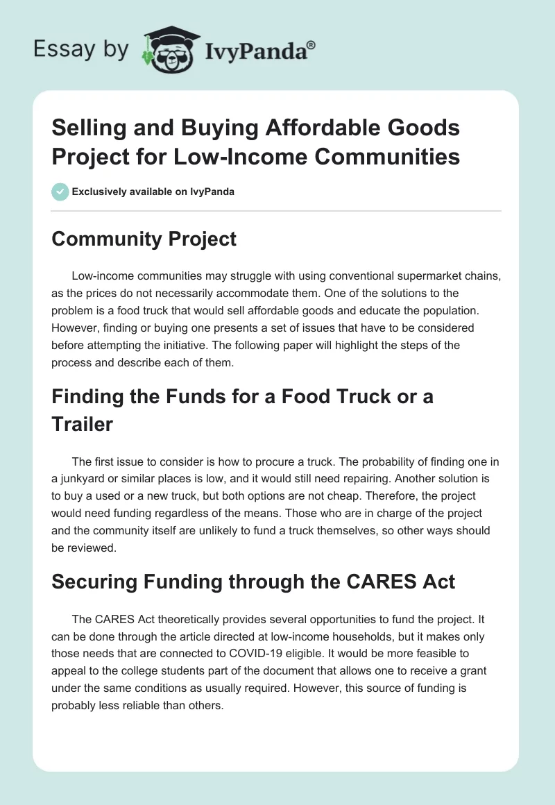 Selling and Buying Affordable Goods Project for Low-Income Communities. Page 1
