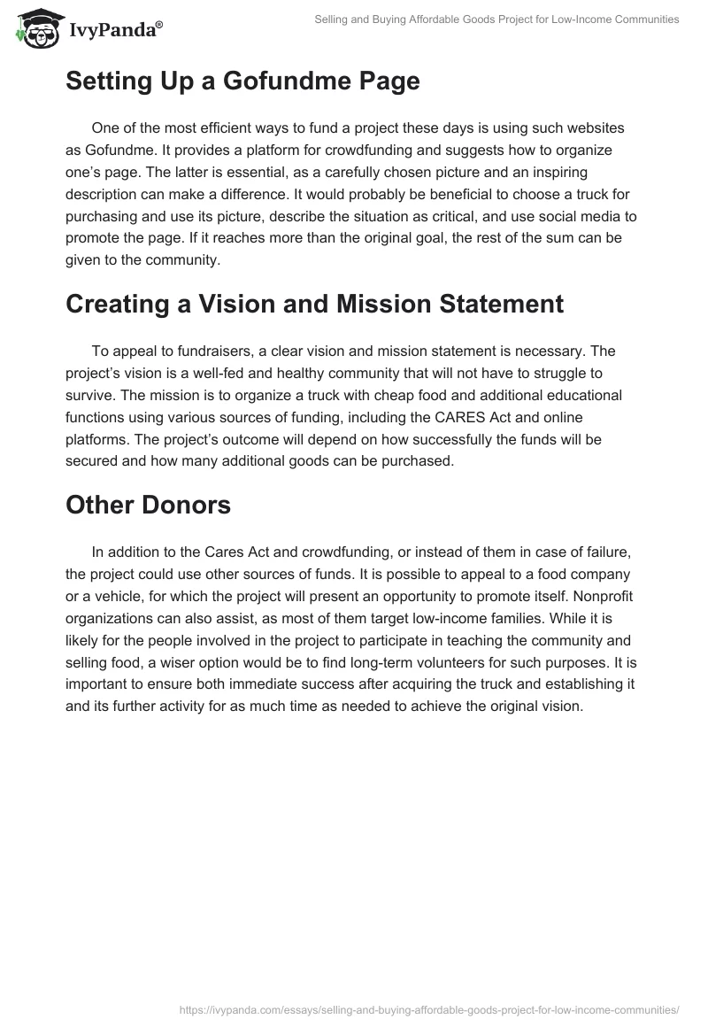 Selling and Buying Affordable Goods Project for Low-Income Communities. Page 2