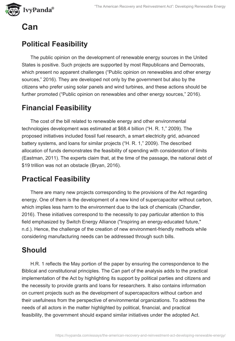 “The American Recovery and Reinvestment Act”: Developing Renewable Energy. Page 2