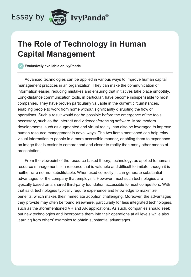 The Role of Technology in Human Capital Management. Page 1