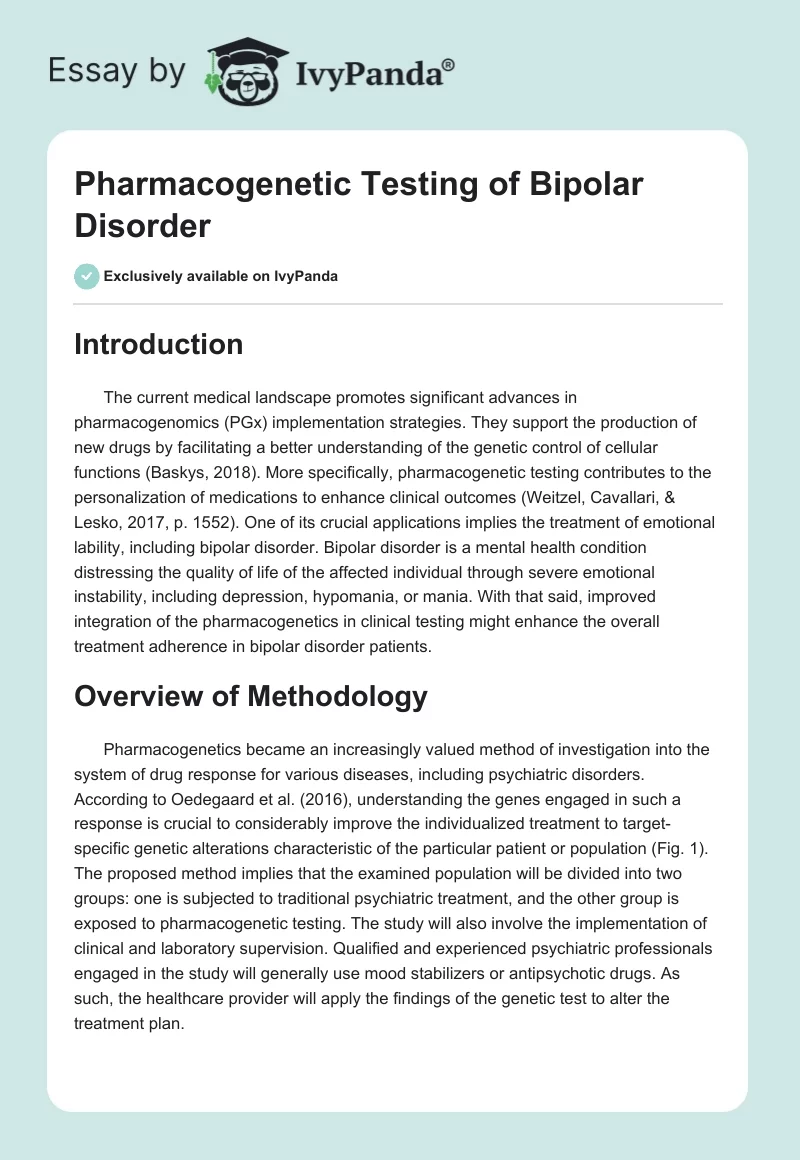 Pharmacogenetic Testing of Bipolar Disorder. Page 1