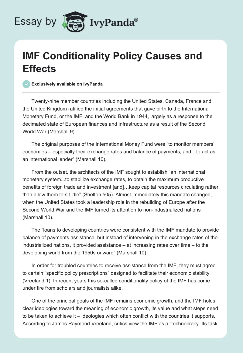 IMF Conditionality Policy Causes and Effects. Page 1
