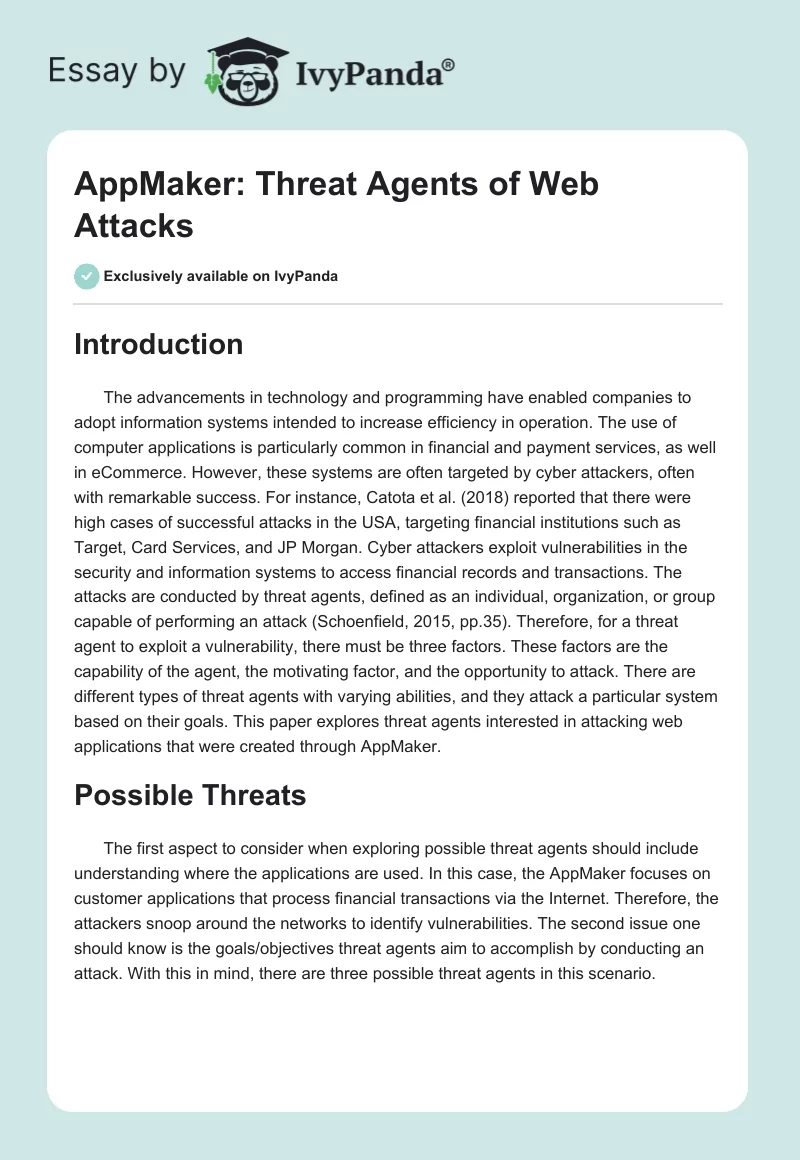 AppMaker: Threat Agents of Web Attacks. Page 1