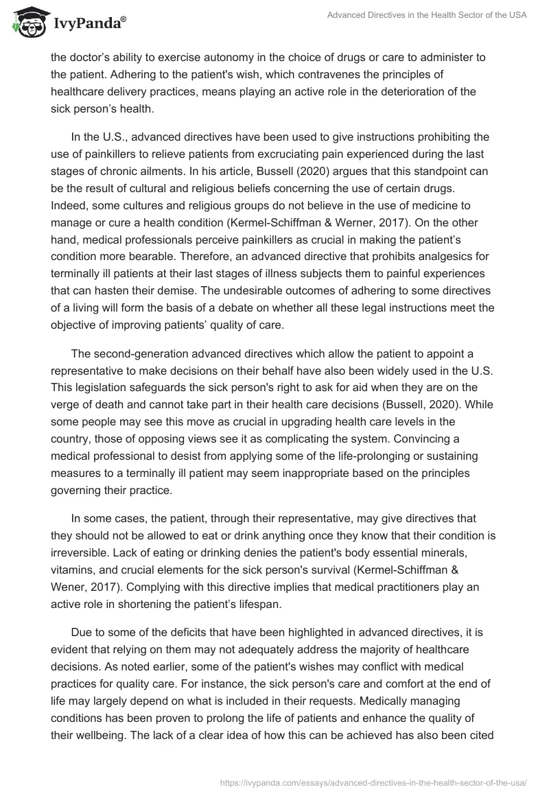 Advanced Directives in the Health Sector of the USA. Page 2