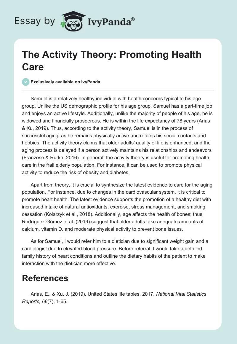 The Activity Theory: Promoting Health Care. Page 1