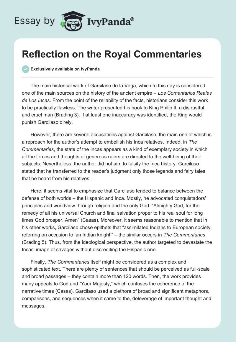 Reflection on the Royal Commentaries. Page 1
