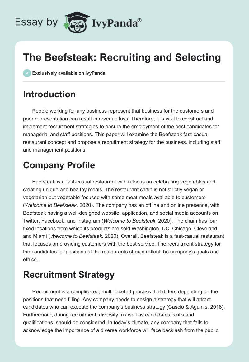The Beefsteak: Recruiting and Selecting. Page 1