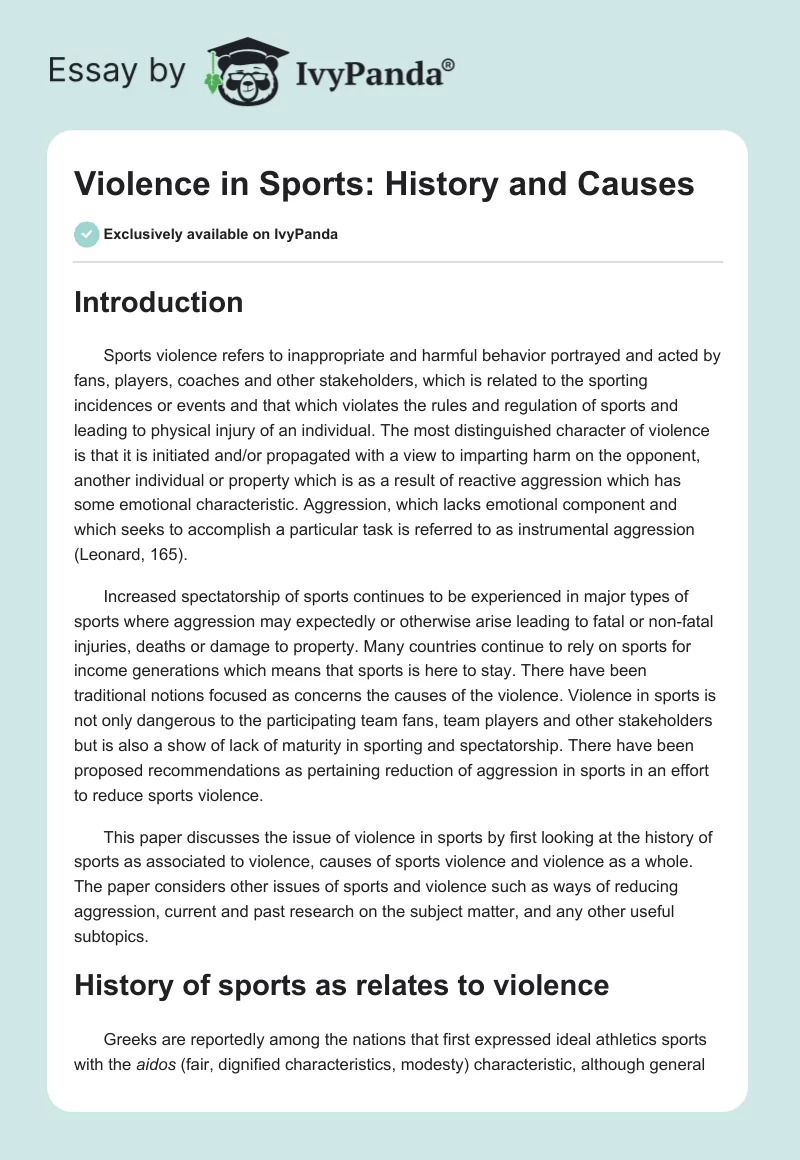 Violence in Sports: History and Causes. Page 1