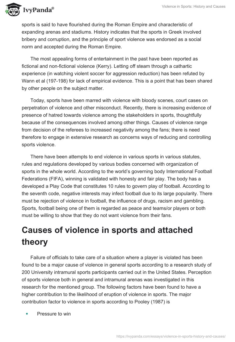 Violence in Sports: History and Causes. Page 2