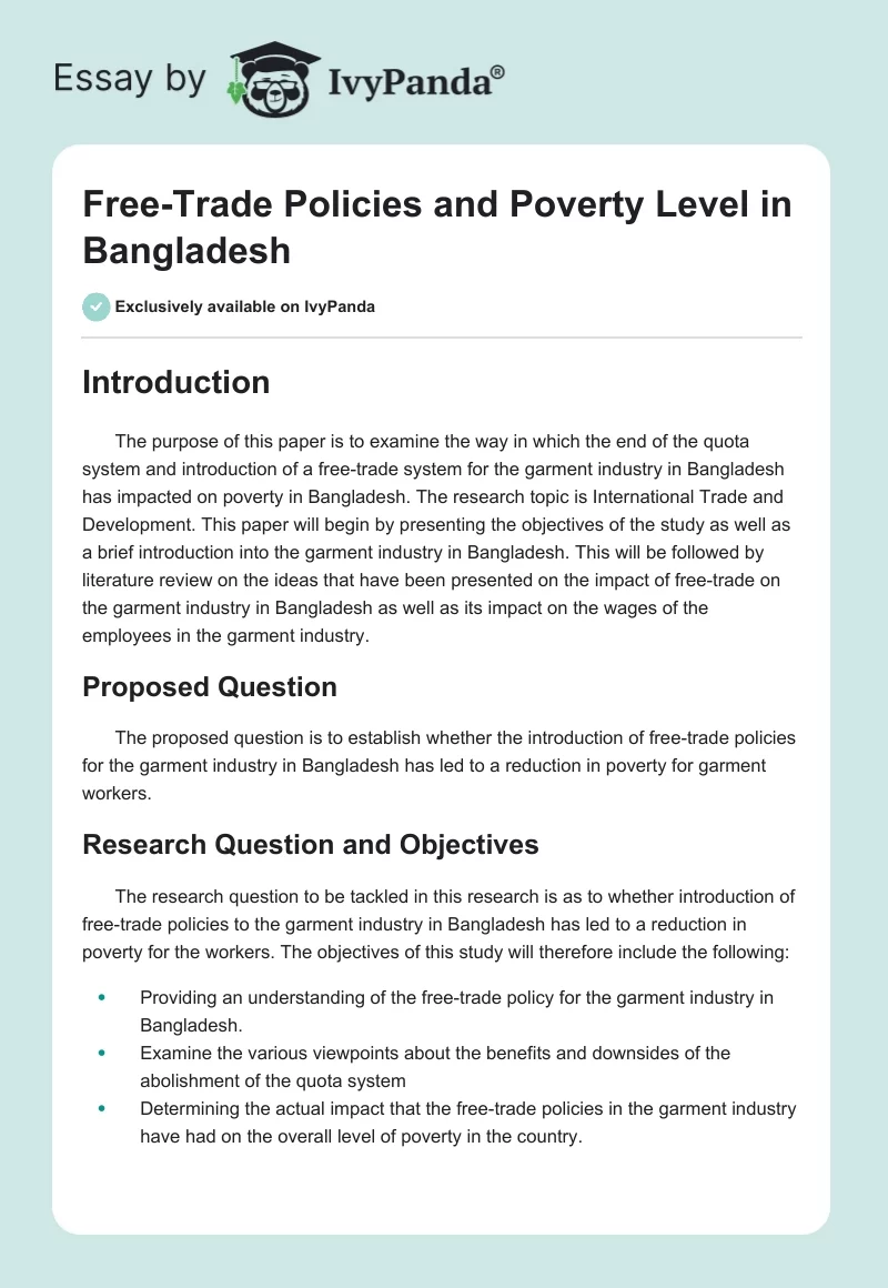 Free-Trade Policies and Poverty Level in Bangladesh. Page 1